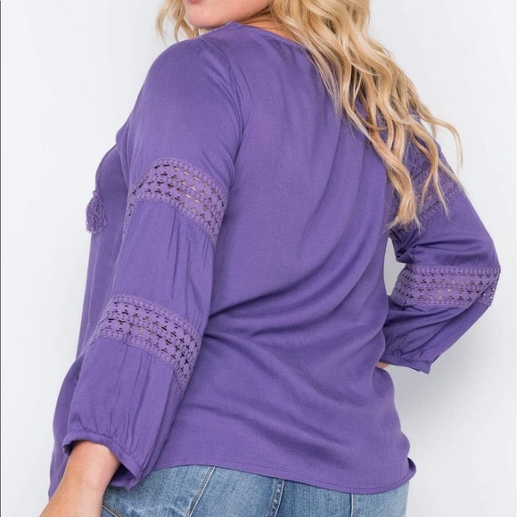 Plus Size Violet Crochet Trim Boho Top - Picture 3 of 4